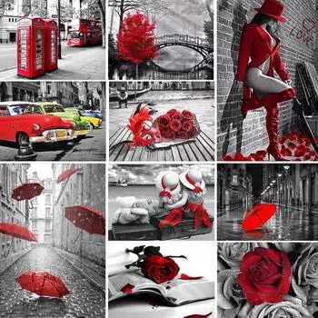 5D DIY Алмазная картина Полный круглый красный и черный серии Домашнее украшение Вышивка Наборы для рукоделия Full Round 20x30CM