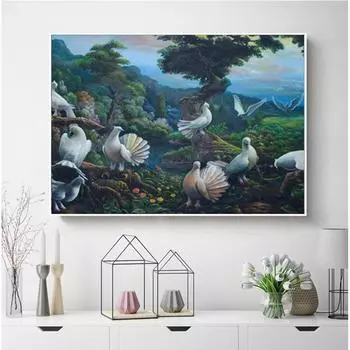 5D DIY Алмазная картина Полный круглый крестик Белые голуби Алмазная вышивка 20X30CM