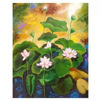 5D DIY Алмазная картина Полный круглый лотос Алмазная вышивка 20X30CM