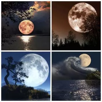 5D DIY Алмазная картина Полный круглый пейзаж Мозаика Луна Изображение Горный хрусталь Декор Главная Full Round 20x20CM