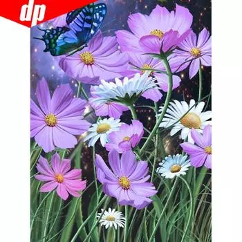 5D DIY Алмазная картина Полный круглый стразы Бабочка и цветок D Алмазная вышивка 20X30CM