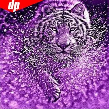 5D DIY Алмазная картина Полный круглый Тигр Алмазная вышивка Мозаика Полный дисплей Изображение 30x30CM