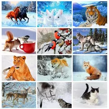 5D DIY Алмазная картина Полный круглый животное Лев Стразы Алмазная вышивка Зимняя мозаика Декор для дома