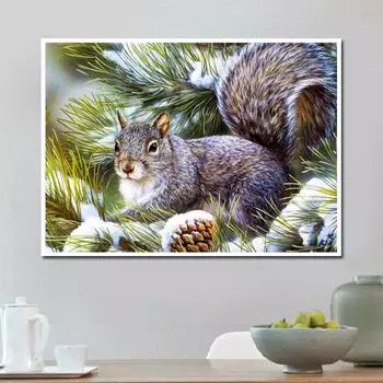 5D DIY Алмазная картина Полный круглый животное Белка Алмазная вышивка Животные Фотографии стразов 20X30CM