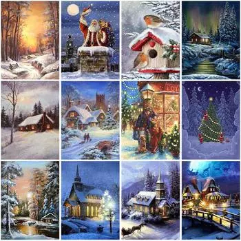 5D DIY Алмазная картина Полный круглый Зимний снег Живописный Алмазная вышивка Мозаика Картина Подарок Горный хрусталь Вышивка крестом Full Round 20x30CM