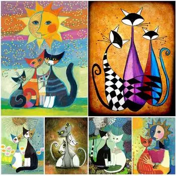 5D DIY Алмазная картина Полный квадрат Мультфильм Семья кошек Наборы для вышивки крестом Картина со стразами Декор Вышивка Алмазная мозаика Full Round 20x30CM