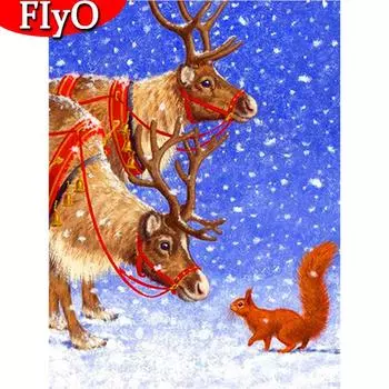 5D DIY Алмазная картина Полный квадратный олень Ремесленный комплект Алмазная вышивка Животное Мозаика Белка Рождественский декор для дома Full Round (20X30CM)