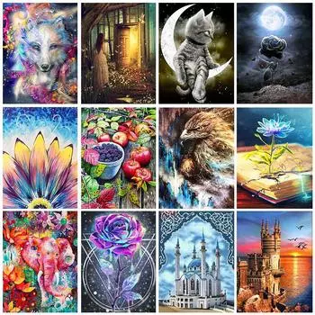 5D DIY Алмазная картина Полумесяц Кошка Алмазная вышивка Набор для вышивки крестом Полный горный хрусталь Мозаика Домашний декор Round 20x30cm