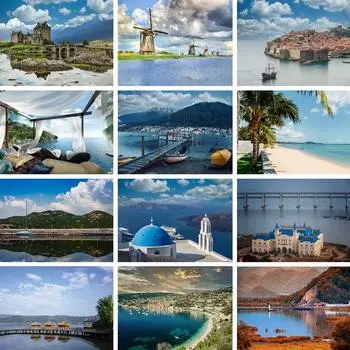 5D DIY Алмазная картина Прибрежный пейзаж Картина со стразами Полная Алмазная вышивка Мозаика Домашний декор Набор для вышивки крестом Подарок Full Round 20x30CM