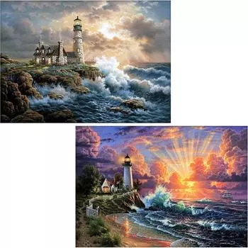 5D DIY Алмазная картина Приморская сторожевая башня Алмазная вышивка Полный набор Наборы для вышивки крестом Домашний декор Подарки Round 20x30cm