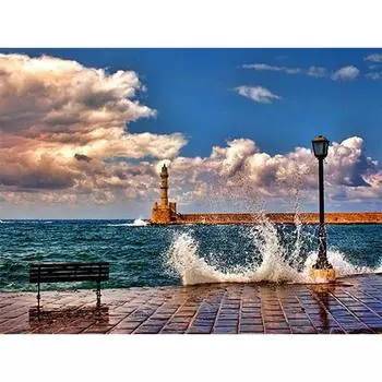 5D DIY Алмазная картина Приморский пейзаж Алмазная вышивка Полный мозаичный набор Наборы для вышивки крестом Домашний декор Подарки ручной работы Round 20x30cm