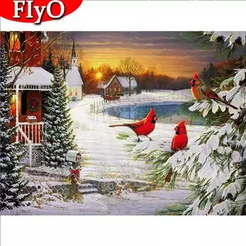 5D DIY Алмазная картина Птица Полный квадратный круглый Новое поступление Алмазная вышивка Зимняя мозаика Закат Рождественский подарок Full Round (20X30CM)