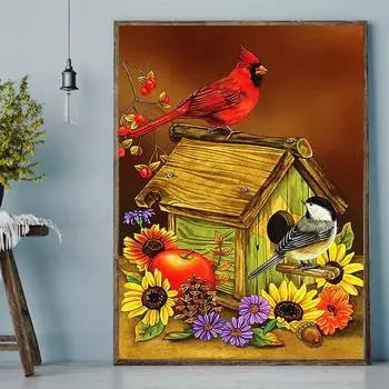 5D DIY Алмазная картина Птичий домик Набор для вышивки крестом Мозаика Алмазная вышивка Полный круглый/квадратный дрель Украшение дома Round 30x40cm