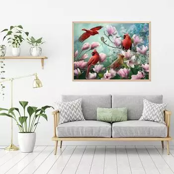 5D Diy Алмазная картина «Птицы и цветы», набор для вышивки крестом, полная алмазная вышивка, мозаика, художественная картина, декор из стразов, подарок Full Round 30x40cm