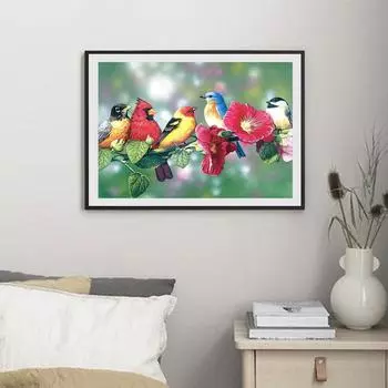 5D Diy Алмазная картина «Птицы, сидящие рядами», набор для вышивки крестом, полная алмазная вышивка, мозаика, художественная картина, декор из стразов, подарок Full Round 20x30cm