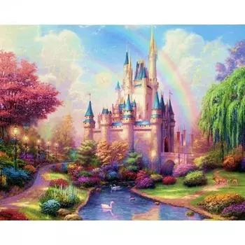 5D DIY Алмазная картина Радужный замок Пейзаж Полный дрель Вышивка крестиком Алмазная вышивка Лебедь Украшение дома Full Round 20x30CM