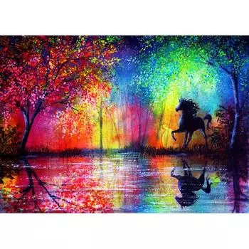 5D DIY Алмазная картина Раскрашенная лошадь Алмазная вышивка Полный набор мозаики Вышивка крестом Домашний декор Подарки ручной работы Round 20x30cm