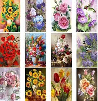 5D DIY Алмазная картина Разноцветные цветы Алмазная мозаика Алмазная вышивка Полный набор Наборы для вышивки крестом Домашний декор Подарки Round 20x30cm