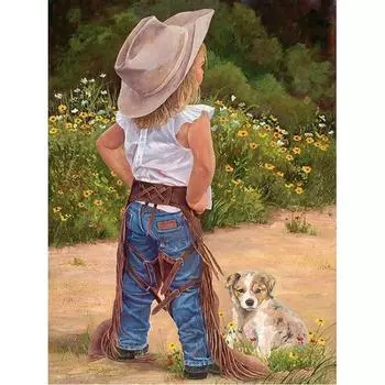 5D DIY Алмазная картина Ребенок и собака Набор для вышивки крестом Мозаика Алмазная вышивка Роза Полный круглый/квадратный дрель Украшение дома Round 20x30cm