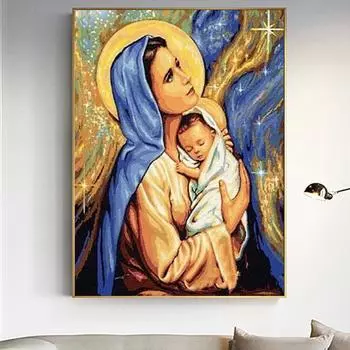 5D Diy Алмазная картина Религия Богоматерь Вышивка крестиком Круглая Алмазная мозаика Домашние картины Ремесла 20X30CM
