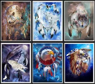 5D Diy Алмазная картина Ремесла Животное Ловец снов Полный круг Алмазная вышивка Набор Домашнее украшение Подарки ручной работы 30X35cm
