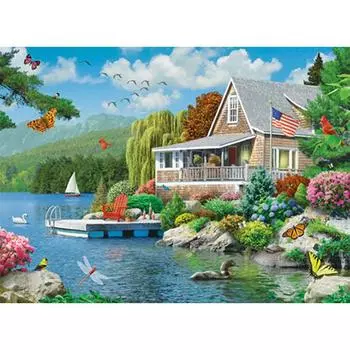 5D DIY Алмазная картина Riverside Town Алмазная вышивка Полные наборы для мозаики Вышивка крестом Домашний декор Подарки ручной работы Round 20x30cm