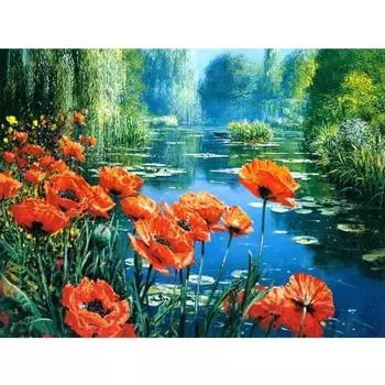 5D DIY Алмазная картина Риверсайд Цветы Алмазная вышивка Полный мозаичный набор Наборы для вышивки крестом Домашний декор Подарки ручной работы Round 20x30cm