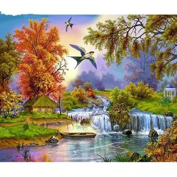 5D DIY Алмазная картина Риверсайд Пейзаж Вышивка Мозаика Вышивка крестом Горный хрусталь Украшение 20X30CM