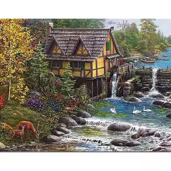 5D DIY Алмазная картина Риверсайд Шале Алмазная вышивка Полный набор мозаики Вышивка крестом Домашний декор Подарки ручной работы Round 20x30cm