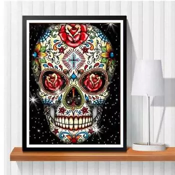 5D Diy Алмазная картина Роза Череп Стежок Набор Полный Алмазная вышивка Мозаика Художественная картина Стразы Декор Подарок Full Round 20x30cm