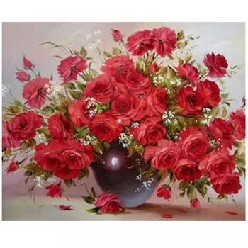 5D DIY Алмазная картина Роза Ваза Алмазная вышивка Полный набор мозаики Вышивка крестом Домашний декор Подарки ручной работы Round 20x30cm