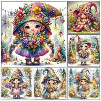5D Diy Алмазная картина Рождественская Алмазная мозаика Детское хобби Санта-девочка Вышивка крестом Мультфильм Картина Украшение для дома Full Round 20x20CM