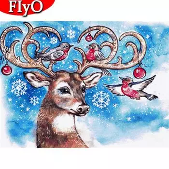 5D DIY Алмазная картина Рождественская птица Алмазная вышивка Олень Мозаика Животное Ремесло Подарок ручной работы Full Round (20X30CM)