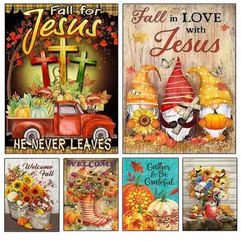 5D DIY Алмазная картина Рождественский гном Осенняя тыква Подсолнух Картина Вышивка Ручная работа Мозаика Украшение Подарок Full Round 20x30CM