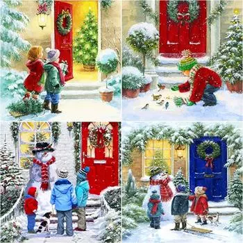 5D DIY Алмазная картина Рождественский подарок Домашний декор Полный круглый алмазная мозаика Вышивка крестиком Наборы Снег и ребенок Full Round 20x20CM