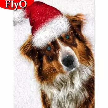5D DIY Алмазная картина Рождество Полная площадь Алмазная вышивка Комплект для собак Животное Настенное украшение для дома Full Round (20X30CM)