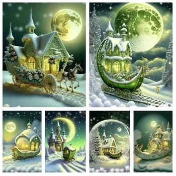 5D Diy Алмазная картина Рождество Зеленый дом Полный Круглый Квадратный Дрель Стразы Мозаика Настенная картина Вышивка крестом 2024 Full Round 20x30CM