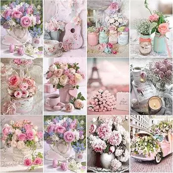 5D DIY Алмазная картина Розовая роза Алмазная вышивка Крестиком Ремесла Полный круглый дрель Домашний декор Ручной подарок Full Round 15x20CM