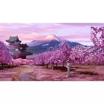 5D DIY Алмазная картина Розовая Сакура Пейзаж Алмазная вышивка Полный мозаичный набор Наборы для вышивки крестом Домашний декор Подарки ручной работы Round 20x30cm