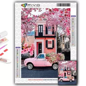 5D Diy Алмазная картина Розовая Сакура Пейзаж Вышивка крестом Полный Алмазная вышивка Мозаика Full Round 20X30CM