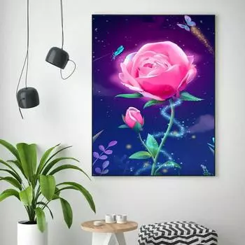 5D DIY Алмазная картина Розовый цветок Набор для вышивки крестом Мозаика Алмазная вышивка Роза Полный круглый/квадратный дрель Украшение дома Round 30x40cm