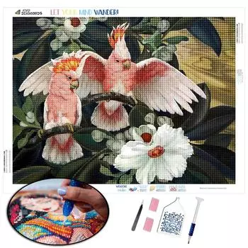 5D DIY Алмазная картина Розовый попугай Алмазная вышивка Животное Rhinestone Мозаика Украшение дома Изображение Full Round (20X30CM)
