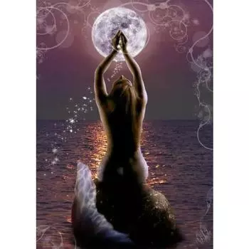 5D DIY Алмазная картина Русалка Луна Алмазная вышивка Полный набор мозаики Вышивка крестом Домашний декор Подарки ручной работы Round 20x30cm