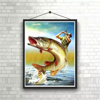 5D DIY Алмазная картина Рыбы Животные Алмазная вышивка Набор для вышивки крестом Мозаика Полный макет Украшение дома Round drill 30x40cm