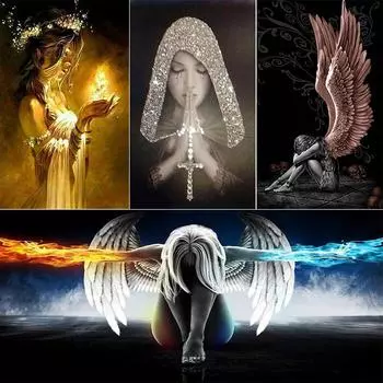 5D DIY Алмазная картина с изображением ангела, полная круглая дрель, Тотем веры, Алмазная вышивка, наборы крестиков, домашний декор, подарок Round 20x30cm