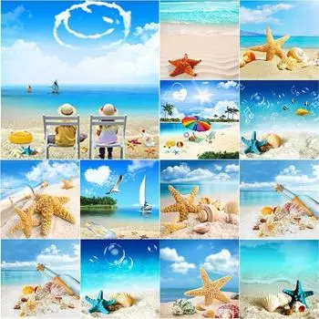 5D DIY Алмазная картина с видом на море Алмазная вышивка Пляжный пейзаж Вышивка крестиком Полный круглый дрель Домашний декор Ручной подарок Full Round 20x20CM
