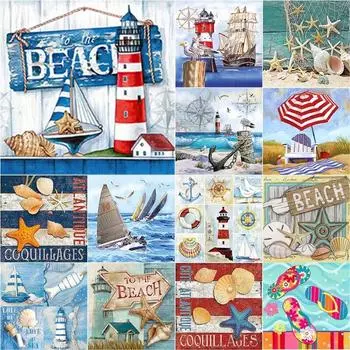 5D DIY Алмазная картина с видом на море Алмазная вышивка Навигация Вышивка крестиком Полный круглый дрель Домашний декор Ручной художественный подарок Full Round 20x20CM