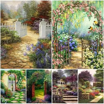 5D Diy Алмазная картина Сад Пейзаж Набор для вышивки крестом Полный дрель Круглая вышивка Мозаика Художественная картина Декор из страз Full Round 20x30CM