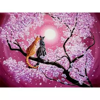 5D DIY Алмазная картина Сакура Кот Любовь Алмазная вышивка Полный мозаичный набор Наборы для вышивки крестом Домашний декор Подарки ручной работы Round 20x30cm