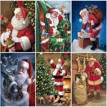 5D DIY Алмазная картина Санта-Клаус, полная круглая дрель, мультяшная Алмазная вышивка, Рождественский подарок, стразы, фотографии, набор для рукоделия Full Round 20x30CM